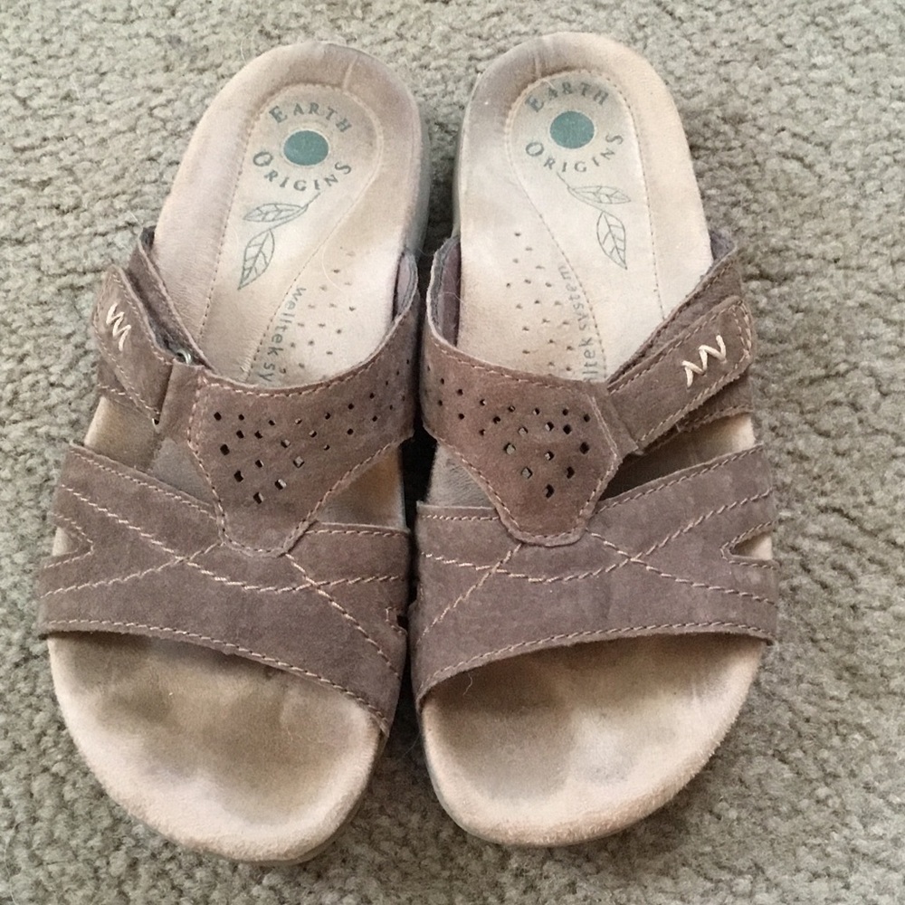 Earth Origins Boho Size 8 Suede Brown Slides Summer Taupe Sandals Comfort